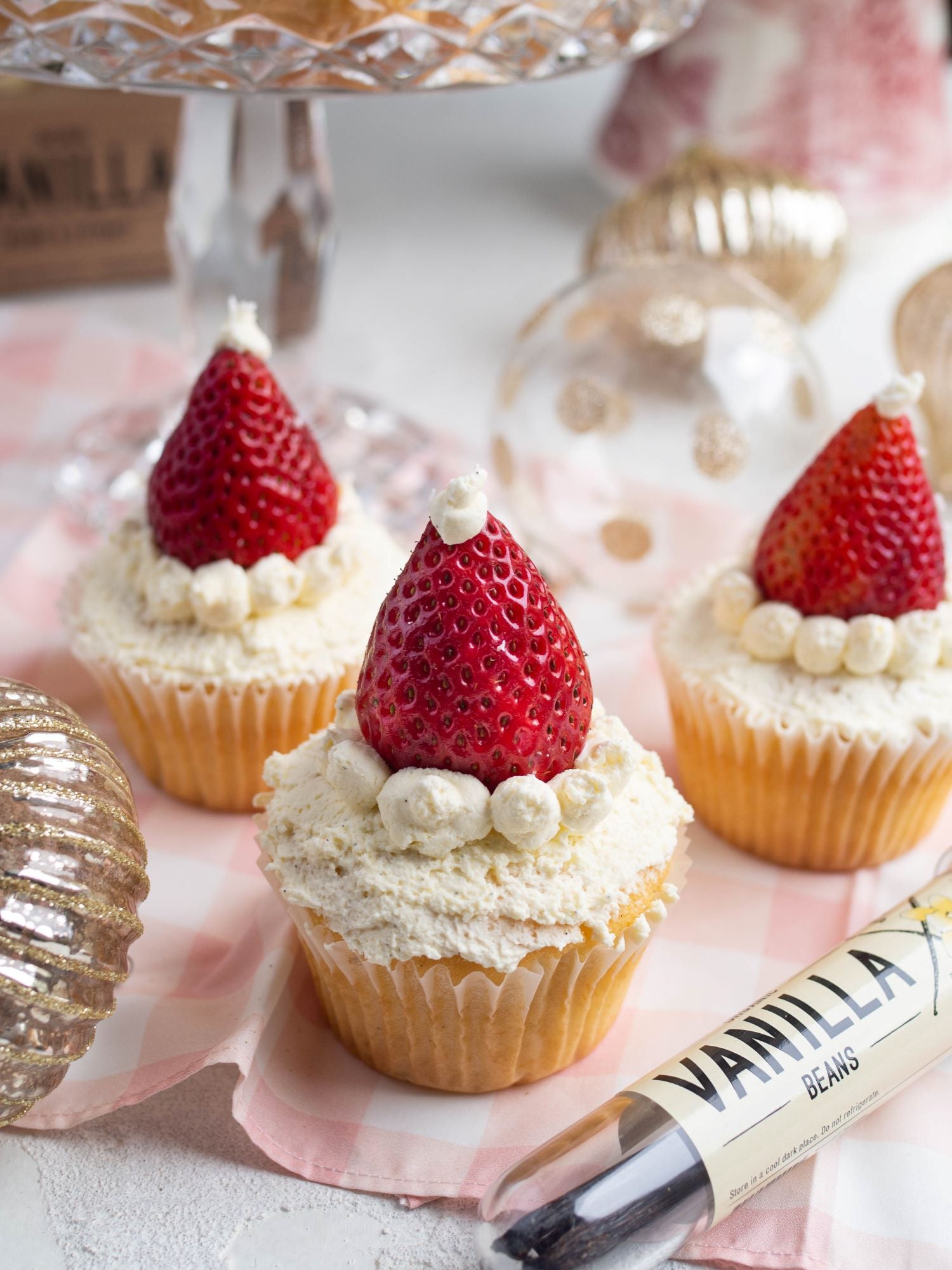 Strawberries and Cream Santa Hat Cupcakes.
